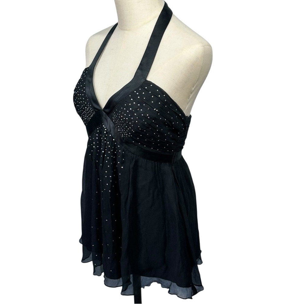 VTG Y2K Express Halter Babydoll Top 6 Rhinestone 100%‎ Silk Tank Retro Going Out - Picture 7 of 10